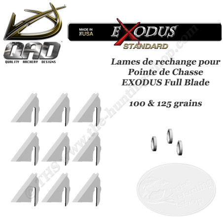 QAD EXODUS Pack de 9 lames de rechange pour pointes de chasse 100 et 125 grains