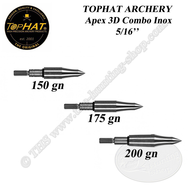 TOPHAT ARCHERY Pointes à visser Apex 3D Combo lourdes 5/16" en Inox