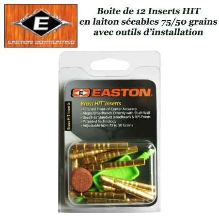 EASTON Inserts HIT lourds en laiton sécables 75-50 grains pour tubes et flèches Axis 12 Pack