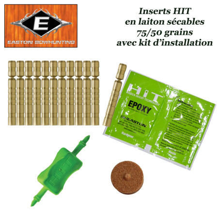 EASTON Inserts HIT lourds en laiton sécables 75-50 grains pour tubes et flèches  Axis 12 Pack avec kit d'installation