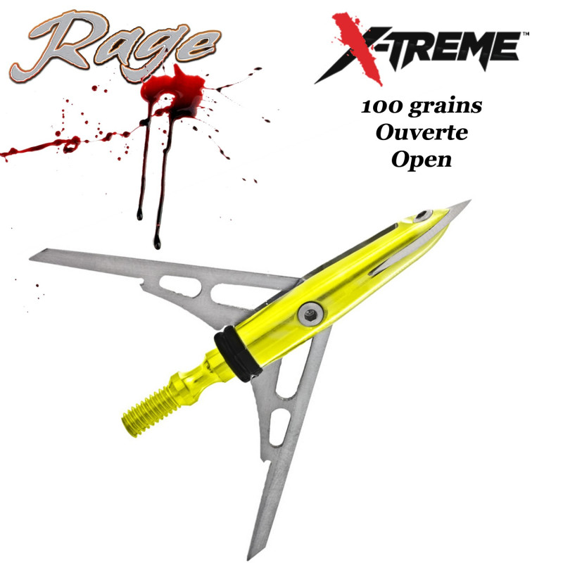 RAGE X-Treme Pointe de chasse mécanique bilame 100 grains ouverte