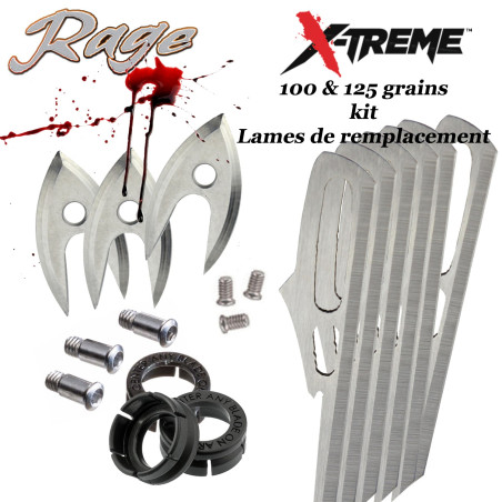 RAGE X-Treme Blades Kit de Lames de remplacement pour 3 pointes de chasse X-Treme 100 & 125 grains