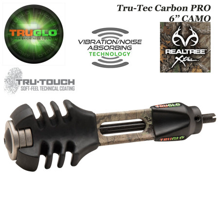 TRUGLO TRU-TEC Carbon PRO Stabilisateur d'arc de chasse anti vibrations et anti bruit - 6" pouces CAMO XTRA 