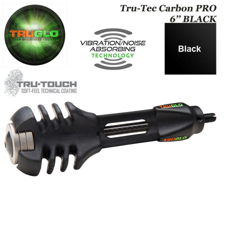 TRUGLO TRU-TEC Carbon PRO Stabilisateur d'arc de chasse anti vibrations et anti bruit - 6" pouces NOIR - BLACK